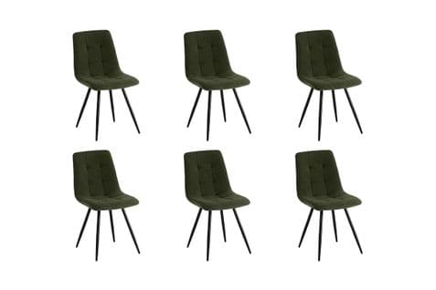 Lot De 6 Chaises Louisa En Velours Pieds Métal - Vert Foncé