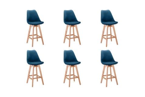 Lot De 6 Tabourets De Bar Scandinave Andrea Avec Pieds Bois - Bleu