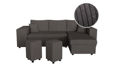 Canapé D'angle Mady Convertible Avec Coffre, Rangement Poufs à Gauche En Velours Côtelé Gris Foncé