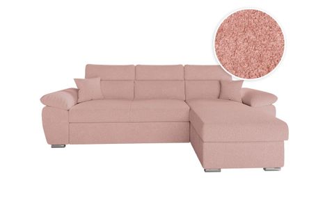 Canapé Komeco D'angle Réversible Convertible Avec Coffre Et Têtières En Tissu Bouclette Rose