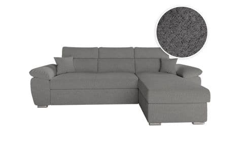 Canapé Komeco D'angle Réversible Convertible Avec Coffre Et Têtières En Tissu Bouclette Gris