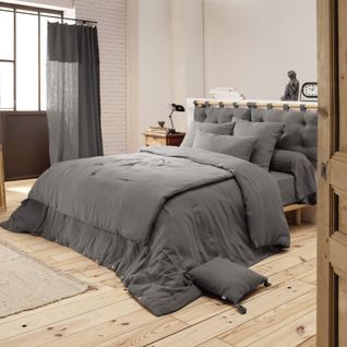 Housse De Couette Double Gaze De Coton Gris Anthracite 200x200 Cm