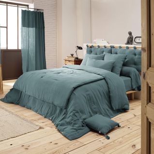 Housse De Couette Double Gaze De Coton Bleu Canard 200x200 Cm