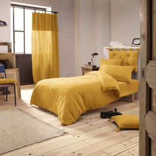 Housse De Couette Double Gaze De Coton Jaune 140x200 Cm