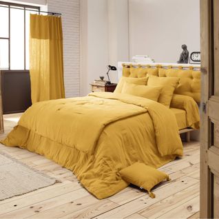 Housse De Couette Double Gaze De Coton Jaune 200x200 Cm