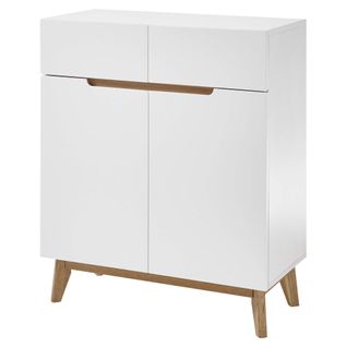 Commode 2 Tiroirs 2 Portes En Bois Blanc Et Chêne - Co16001-2