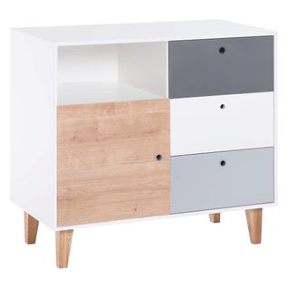 Commode 3 Tiroirs 1 Porte Bois Clair