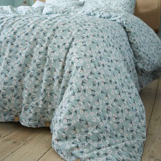 Housse De Couette Gaze De Coton Imprimé Floral Bleu Clair 260x240