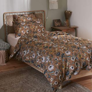 Housse De Couette Gaze De Coton Imprimé Floral Marron 140x200 Cm