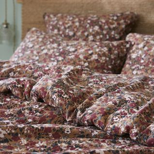 Parure De Lit Gaze De Coton Imprimé Floral Marron Camel 240x260 Cm