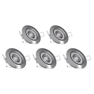 Lot De 5 Spots Encastrés Metal Brossé - Orientable - Dimmable - Ampoule LED Gu10 Incluses - Cons. 5w