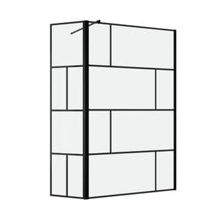 Paroi De Douche Avec Pivot 120+40x195cm - Sérigraphie Type Briques Et Profilés Noir - Dark Blocks