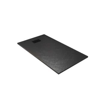 Pack Receveur Noir Effet Pierre 90x140 Cm Et Grille Décor Perforée Noire Mate