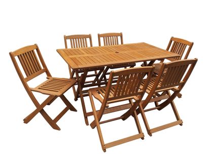 Salon De Jardin Bois Exotique "hongkong" - Table Pliante + 6 Chaises Pliantes