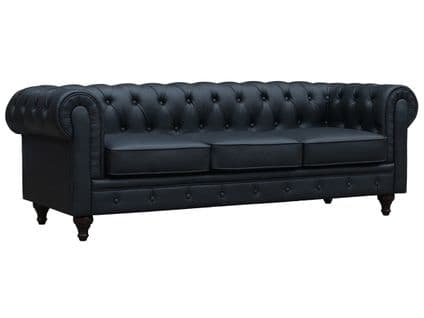 Canapé Fixe Chesterfield "aliza" - 208 X 82 X 70 Cm - 3 Places - Noir