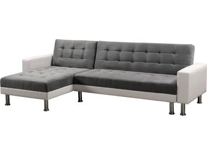 Canapé D'angle Convertible Et Réversible "theo" - 258 X 82/147 X 82 Cm - 4 Places - Blanc / Gris