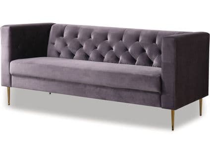 Canapé Fixe En Velours "bruce" - 196 X 76 X 82 Cm - 3 Places - Gris