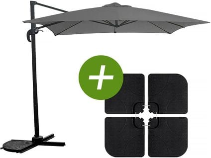 Parasol Jardin Déporté "soleil" - Carré - 2.5 X 2.5 M - Gris + Dalles À Lester Incluses