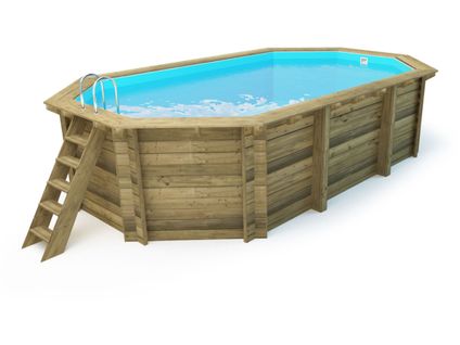 Piscine Bois " Miami 120 " - 4.86 X 3.36 X 1.20 M + Bâche à Bulles 180 Μ + Bâche Hiver 280 Gr/m²