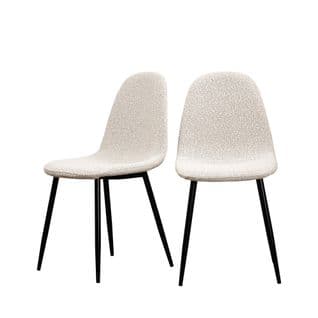 Vitikko - Lot De 2 Chaises En Tissu Bouclette Et Pieds Noirs - Couleur - Ecru