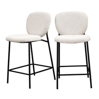 Dalby - Lot De 2 Tabourets De Bar En Tissu Bouclette Et Métal 65cm - Couleur - Ecru