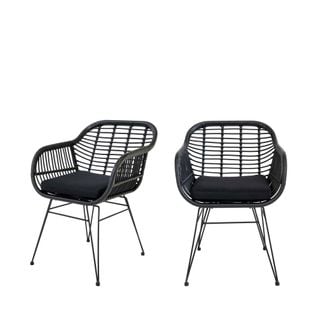 Trieste - Lot De 2 Fauteuils Indoor/outdoor Aspect Rotin Et Métal Avec Coussin - Couleur - Noir