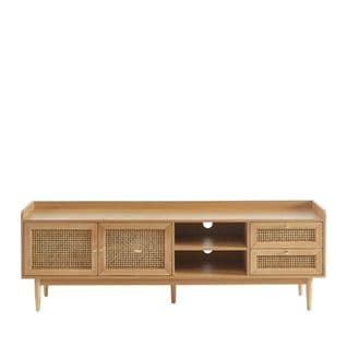 Bombong - Meuble TV 2 Portes 2 Tiroirs En Bois Et Cannage 180 Cm - Couleur - Bois Clair