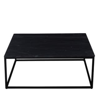 Saku - Table Basse Carrée En Marbre Blanc Et Métal 100x100cm - Couleur - Noir