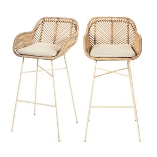 Lot De 2 Tabourets De Bar En Rotin Pieds Beige 76cm - Couleur - Beige