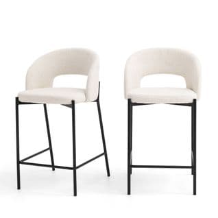 Soren - Lot De 2 Chaises De Bar En Tissu Bouclette Et Métal 65cm - Couleur - Ecru