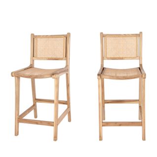 Basuki - Lot De 2 Tabourets De Bar En Teck Et Cannage H65cm - Couleur - Bois Clair