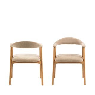 Anabate - Lot De 2 Fauteuils De Table En Tissu Et Bois - Couleur - Beige