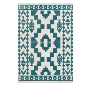 Coraya - Tapis Intérieur Et Extérieur Ethnique - Couleur - Bleu Canard, Dimensions - 123x170 Cm