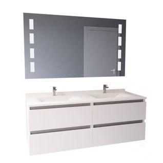 Meuble Double Vasque 140 Cm Arlequin Avec Miroir Prestige Blanc/Gris