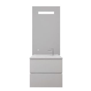 Meuble Vasque Tout Inox Rosinox 60 Cm + Miroir Elégance Ht105- Blanc- Plan Vasque En Résine