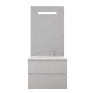 Meuble Vasque Tout Inox Rosinox 70 Cm + Miroir Elégance Ht105- Blanc- Plan Vasque En Résine