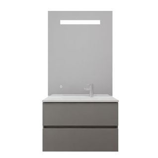 Meuble Vasque Tout Inox Rosinox 80 Cm + Miroir Elégance Ht105- Gris- Plan Vasque En Résine