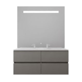 Meuble Double Vasque Tout Inox 120 Cm Rosinox + Miroir Elégance Ht105- Gris- Plan Vasque En Résine