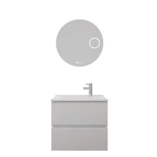 Meuble Vasque Tout Inox Rosinox 60 Cm + Miroir Rondinara- Blanc- Plan Vasque En Résine