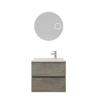 Meuble Vasque Tout Inox Rosinox 60 Cm + Miroir Rondinara- Bois- Plan Vasque En Résine