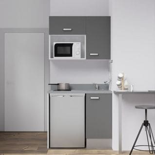 Kitchenette K00l - 100 Cm - Gris - Cromo - Évier à Droite