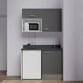 Kitchenette K07l - 120 Cm - Gris - Nero - Évier à Droite