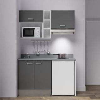 Kitchenette K13l - 140 Cm - Gris - Cromo - Évier à Gauche