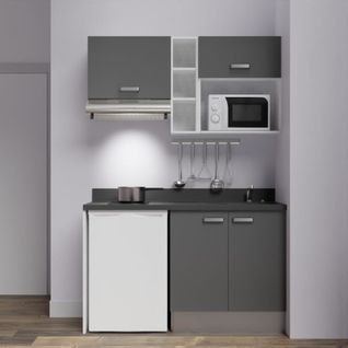 Kitchenette K13l - 140 Cm - Gris - Nero - Évier à Droite