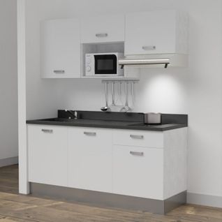 Kitchenette K30l - 180 Cm - Blanc - Nero - Évier à Gauche