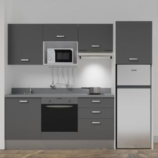 Kitchenette K37l - 240 Cm - Gris - Cromo - Évier À Gauche