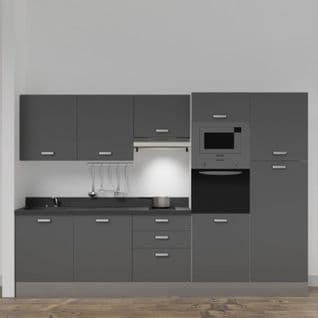 Kitchenette K46l - 300 Cm - Gris - Nero - Évier à Gauche