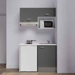 Kitchenette K02l-pt - 120 Cm Avec Plan De Travail Et Évier - Façade Gris Plan Blanc Evier Gris