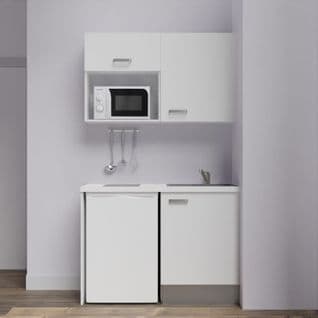 Kitchenette K07l-pt - 120 Cm Avec Plan De Travail Et Évier - Façade Blanc Plan Blanc Evier Gris