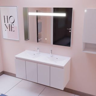 Meuble Proline 120 Cm Avec Plan Double Vasque Et Miroir Elégance Ht80- Blanc